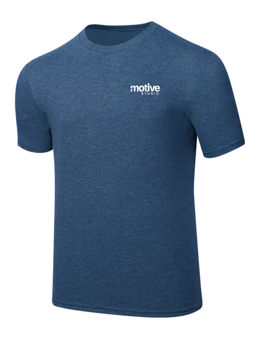 Simply Soft Heathered Navy 4.5oz  Poly/Combed Ring Spun Cotton T-Shirt w/Motive Studio Logo