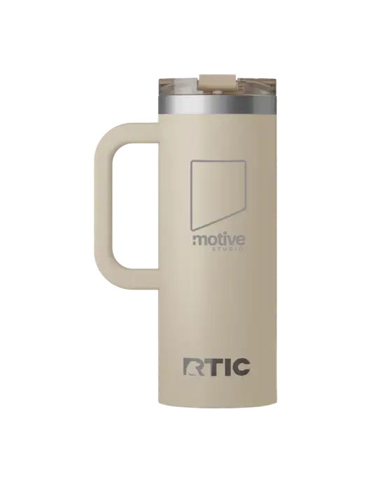 RTIC Road Trip 20 oz Tan Travel Mug w/Motive Studio Logo
