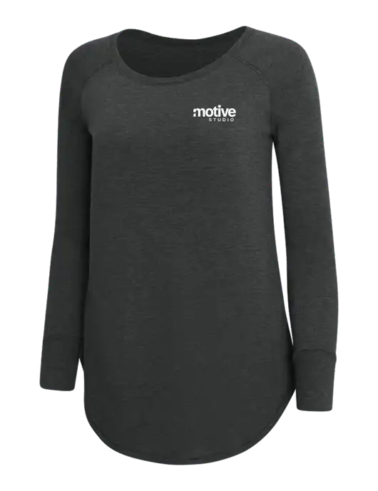Womens Perfect Wide Collar Tunic Tri-Blend Black Frost 4.5 oz T-Shirt w/Motive Studio Logo