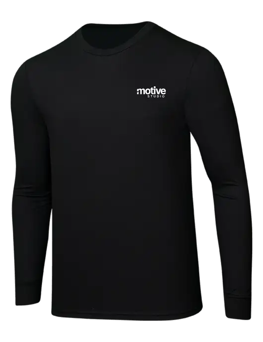 Simply Soft Long Sleeve Black 4.5 oz, Poly/Combed Ring Spun Cotton T-Shirt w/Motive Studio Logo