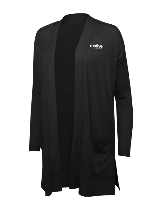 Black Womens Concept Long Pocket Cardigan w/Motive Studio Logo