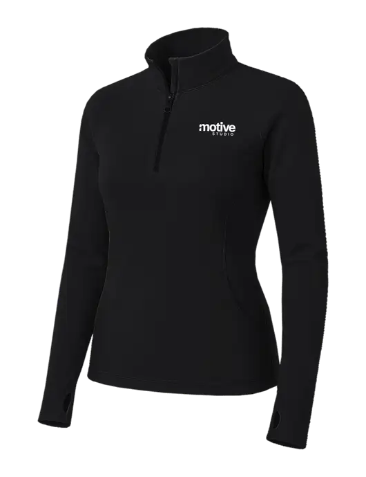 Womens Black Sport Wick Stretch 1/4 Zip Pullover w/Motive Studio Logo