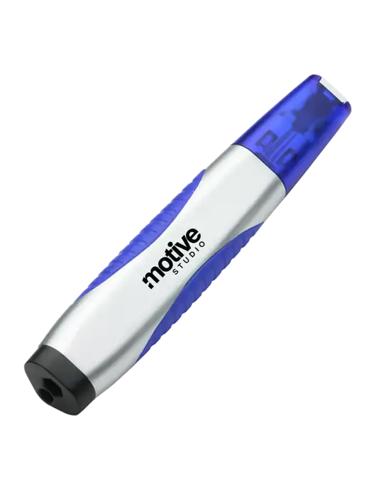 Silver/Blue Level Light Screwdriver Pen w/Motive Studio Logo