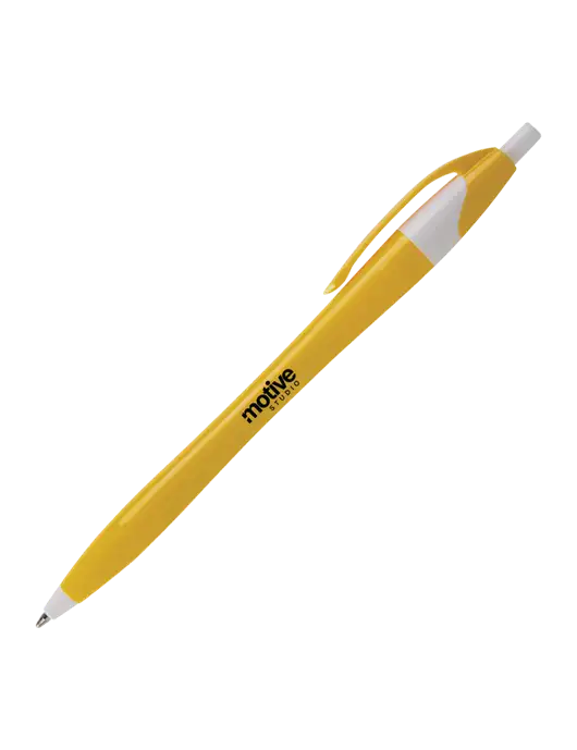 Novella Yellow/White Breeze Pen - Blue Ink w/Motive Studio Logo