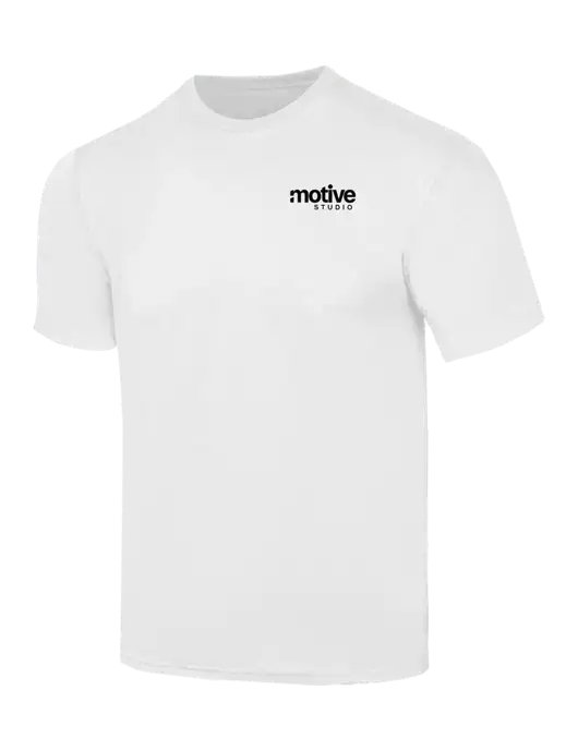 Simply Soft White 4.5oz  Poly/Combed Ring Spun Cotton T-Shirt w/Motive Studio Logo