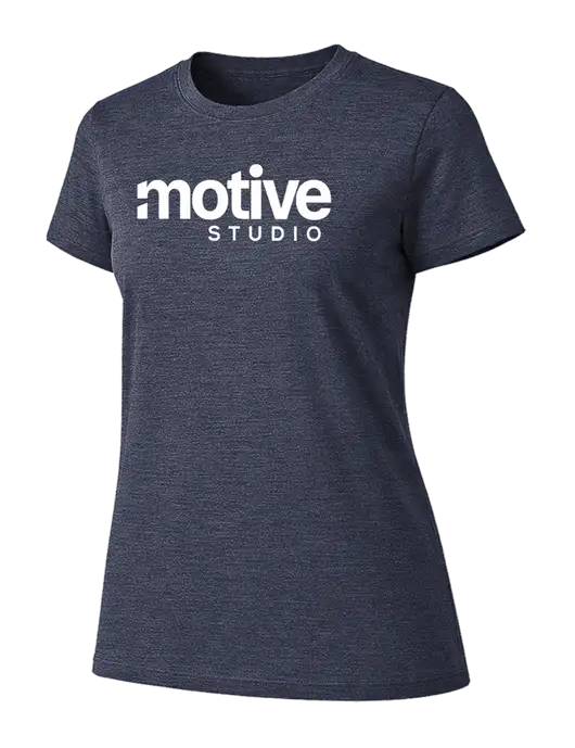 Womens Ring Spun Heather Navy 4.5 oz T-Shirt w/Motive Studio Logo