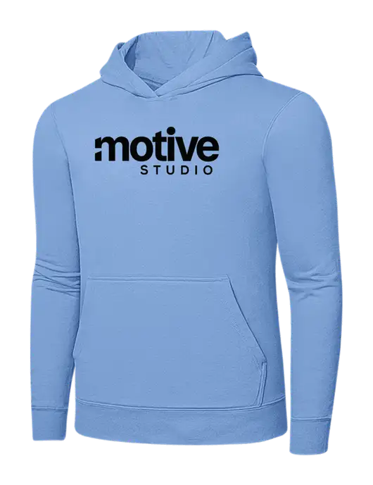Light Blue 7.8. oz Ring Spun Hooded Sweatshirt w/Motive Studio Logo