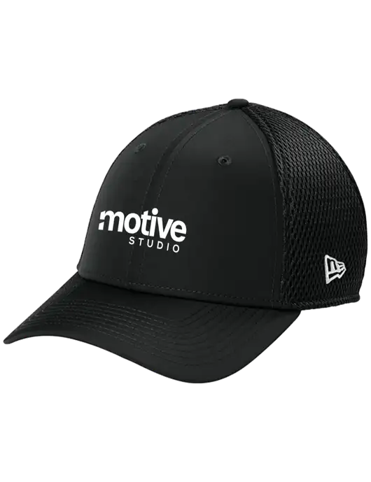 New Era 39THIRTY Performance Stretch Black Mesh Cap w/Motive Studio Logo