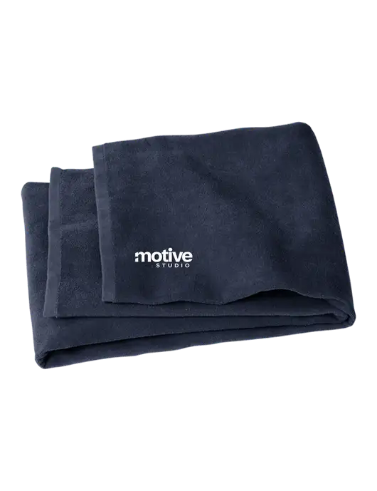 Navy Beach Towel w/Motive Studio Logo