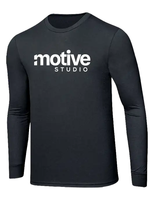Simply Soft Long Sleeve Black Frost 4.5 oz, Poly/Combed Ring Spun Cotton T-Shirt w/Motive Studio Logo