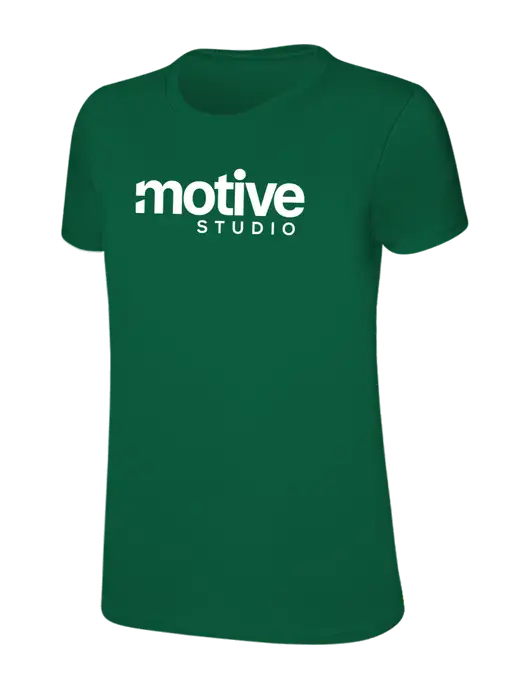 Womens Ring Spun Kelly Green 4.5 oz T-Shirt w/Motive Studio Logo