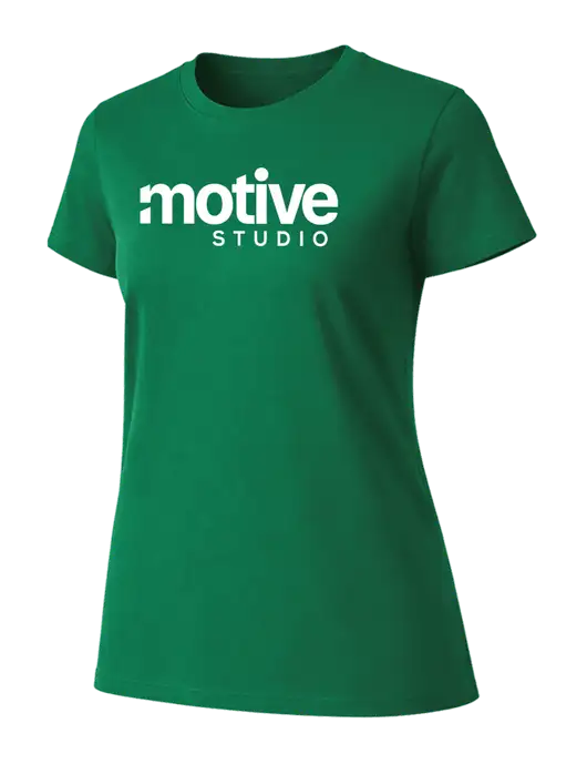 Womens Ring Spun Kelly Green 4.5 oz T-Shirt w/Motive Studio Logo