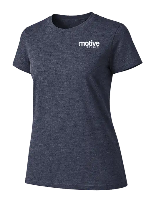 Womens Ring Spun Heather Navy 4.5 oz T-Shirt w/Motive Studio Logo