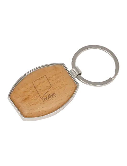 Wood & Silver Oval Keychain w/Motive Studio Logo