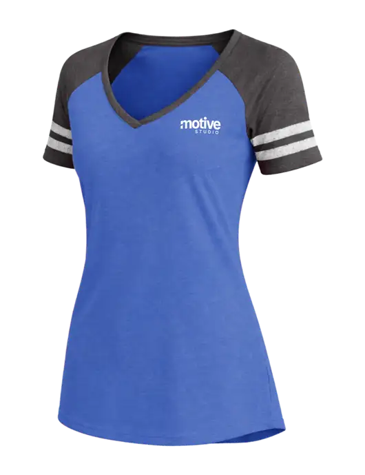 Womens Royal Heather/Charcoal Heather V-Neck Game Tee w/Motive Studio Logo