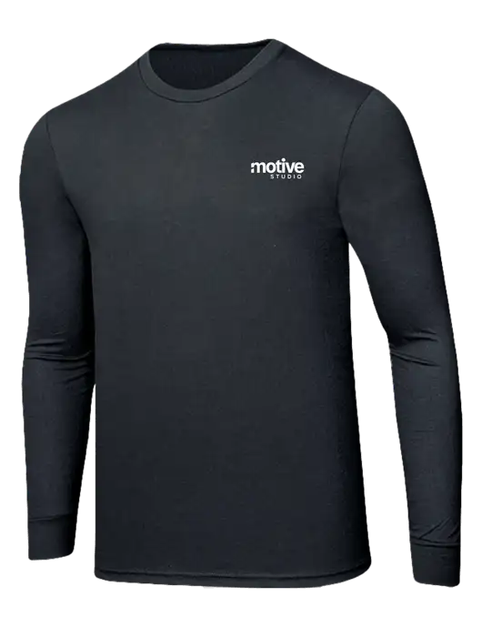 Simply Soft Long Sleeve Black Frost 4.5 oz, Poly/Combed Ring Spun Cotton T-Shirt w/Motive Studio Logo