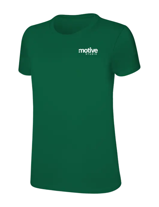 Womens Ring Spun Kelly Green 4.5 oz T-Shirt w/Motive Studio Logo