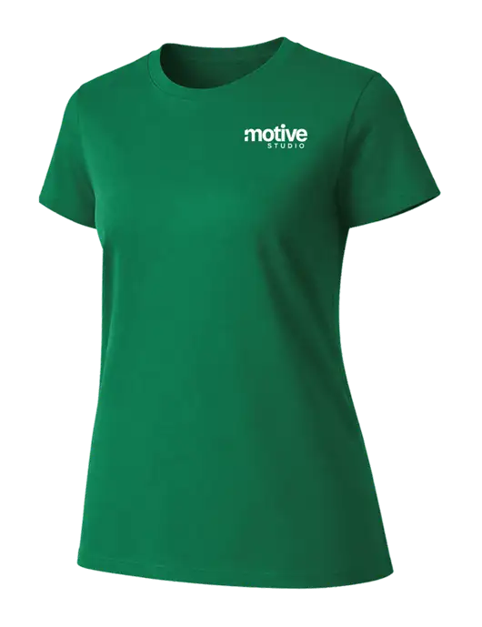 Womens Ring Spun Kelly Green 4.5 oz T-Shirt w/Motive Studio Logo