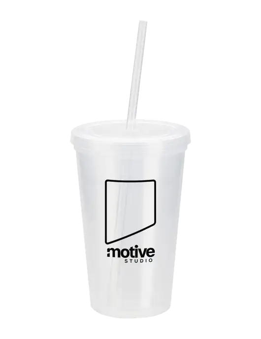 Sorrento Clear 16 oz Tumbler with Lid & Straw w/Motive Studio Logo
