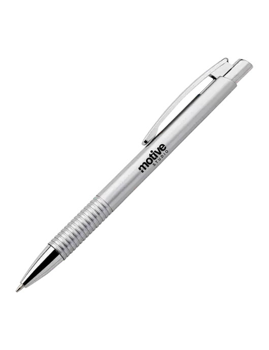 Malay Silver Ballpoint Pen - Blue Ink w/Motive Studio Logo