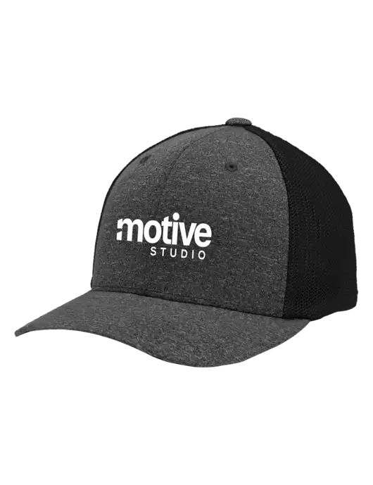 Flexfit Black/Dark Charcoal Heather Melange Mesh Back Trucker Cap w/Motive Studio Logo