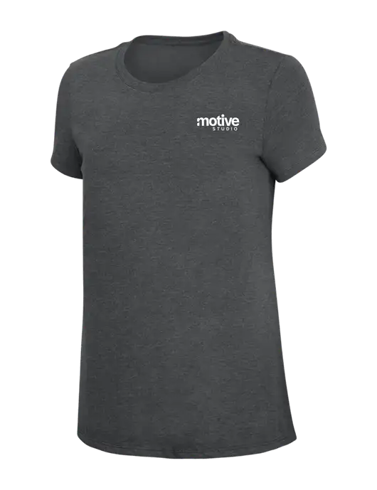Womens Simply Soft Charcoal 4.5oz Poly/Combed Ring Spun Cotton T-Shirt w/Motive Studio Logo