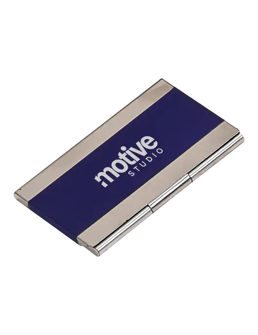 Blue 3.75 x 2.5 Business Card Holder w/Motive Studio Logo