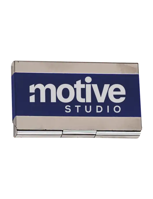 Blue 3.75 x 2.5 Business Card Holder w/Motive Studio Logo