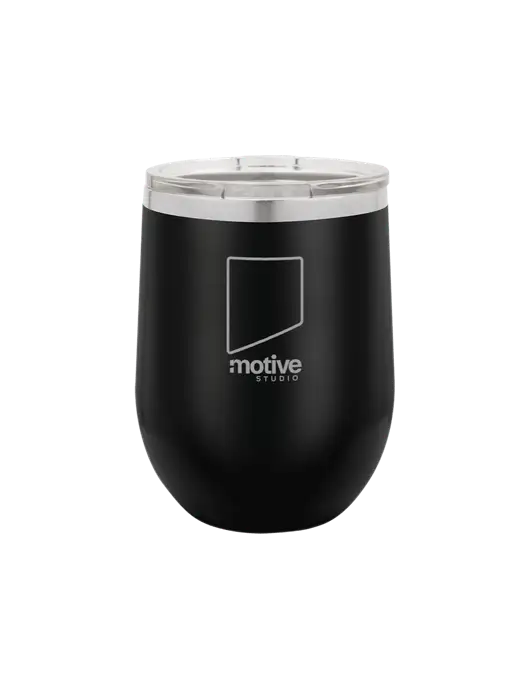 Polar Camel 12 oz Powder Coated Black Vacuum Insulated Stemless Wine Tumbler w/Motive Studio Logo
