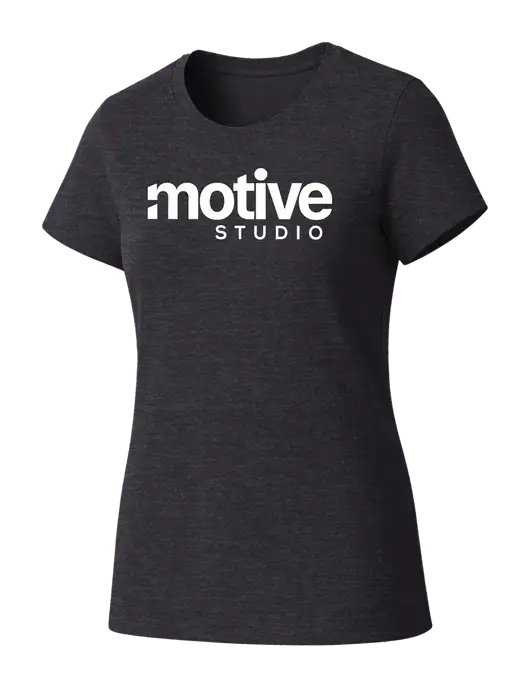 Womens Seriously Soft Heathered Charcoal T-Shirt w/Motive Studio Logo