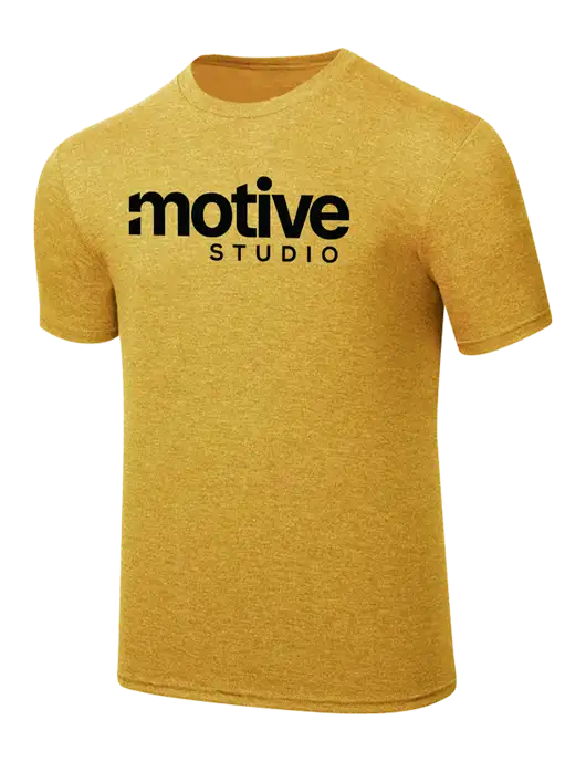 Simply Soft Yellow Gold Heathered 4.5oz Poly/Combed Ring Spun Cotton T-Shirt
 w/Motive Studio Logo