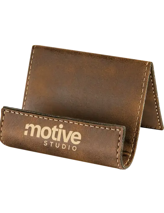 Rustic Leatherette Card & Phone Holder w/Motive Studio Logo