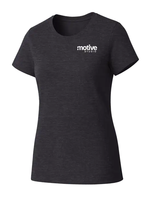 Womens Seriously Soft Heathered Charcoal T-Shirt w/Motive Studio Logo
