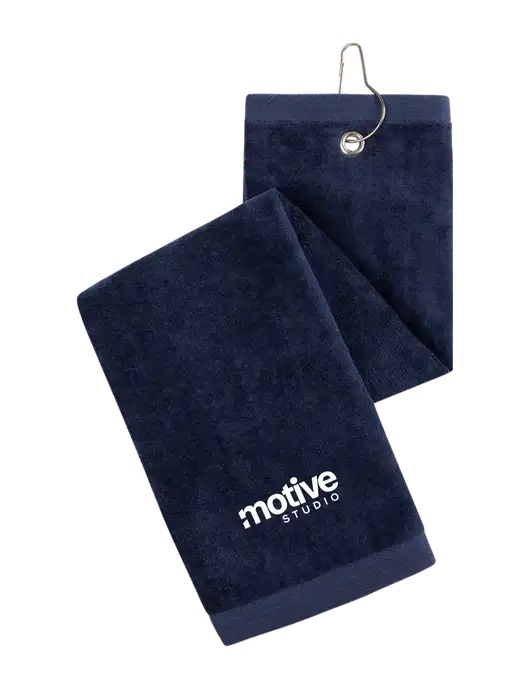 Navy Tri-Fold Golf Towel with Grommet w/Motive Studio Logo
