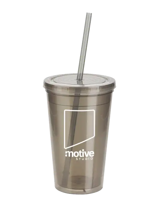 Sorrento Medium Grey 16 oz Tumbler with Lid & Straw w/Motive Studio Logo