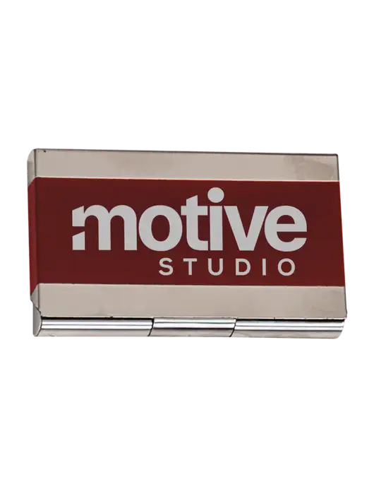 Red 3.75 x 2.5 Business Card Holder w/Motive Studio Logo