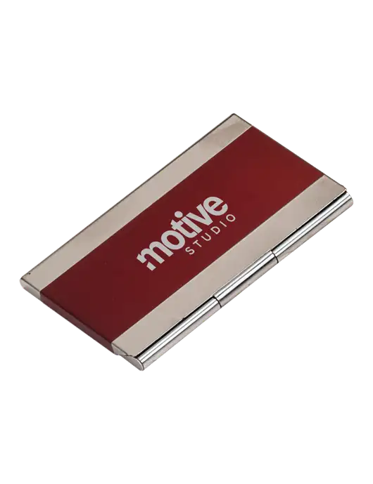 Red 3.75 x 2.5 Business Card Holder w/Motive Studio Logo