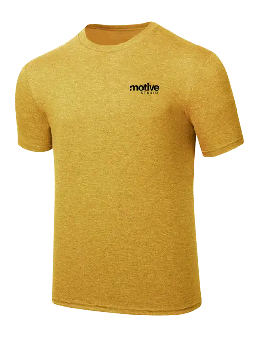 Simply Soft Yellow Gold Heathered 4.5oz Poly/Combed Ring Spun Cotton T-Shirt
 w/Motive Studio Logo