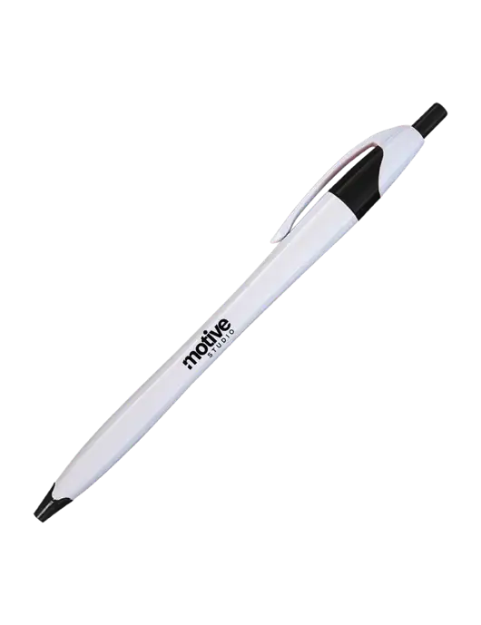 Novella White/Black Classic Pen - Blue Ink w/Motive Studio Logo