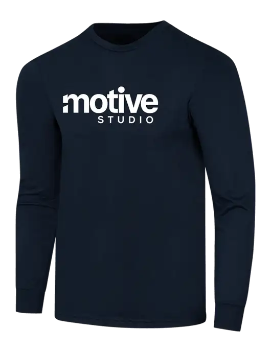 Simply Soft Long Sleeve Navy 4.5 oz, Poly/Combed Ring Spun Cotton T-Shirt w/Motive Studio Logo