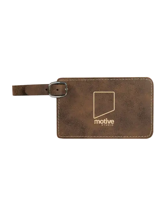 Rustic Leatherette Luggage Tag w/Motive Studio Logo