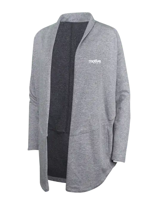 Medium Heather Grey/Char Heather Womens Interlock Cardigan w/Motive Studio Logo