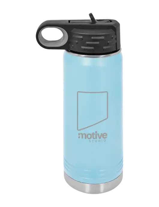 Polar Camel 20 oz Powder Coated Light Blue Vacuum Insulated Water Bottle w/Motive Studio Logo
