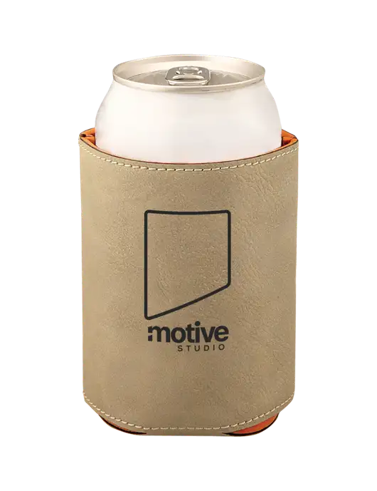 Tan Leatherette Beverage Holder w/Motive Studio Logo