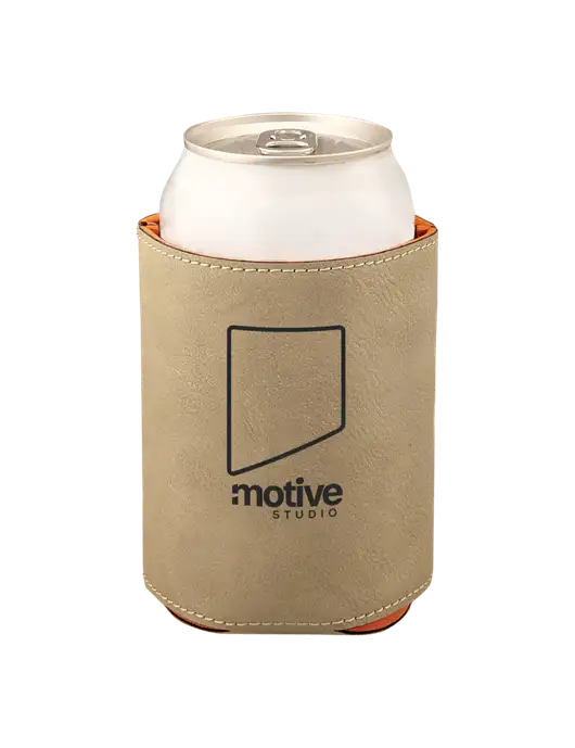 Tan Leatherette Beverage Holder w/Motive Studio Logo