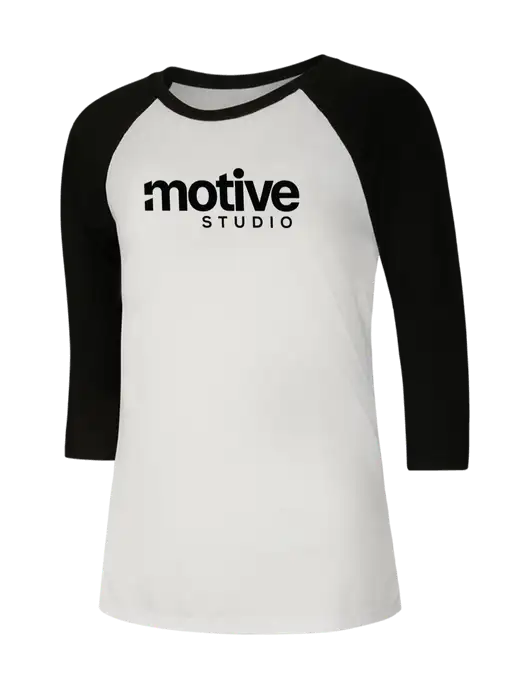 Womens Simply Soft 3/4 Sleeve Black/White Ring Spun Cotton T-Shirt w/Motive Studio Logo