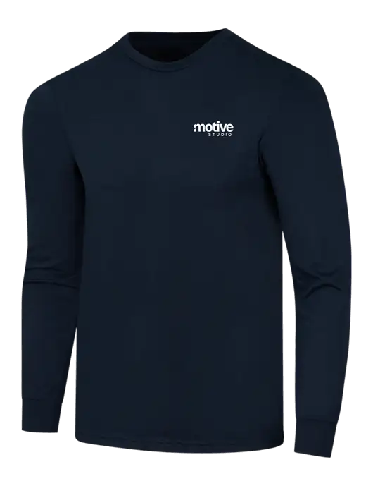 Simply Soft Long Sleeve Navy 4.5 oz, Poly/Combed Ring Spun Cotton T-Shirt w/Motive Studio Logo