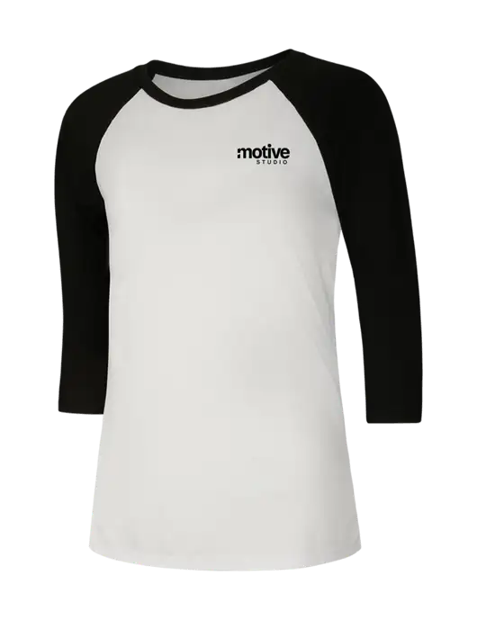 Womens Simply Soft 3/4 Sleeve Black/White Ring Spun Cotton T-Shirt w/Motive Studio Logo