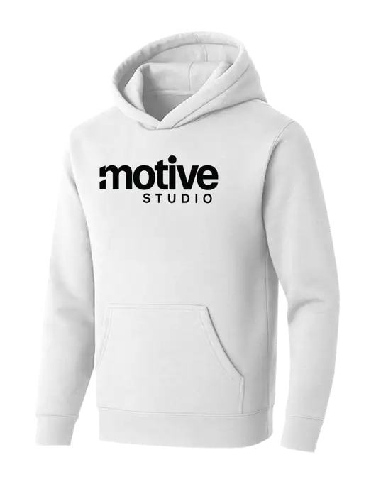 BELLA+CANVAS Heathered White Sponge Fleece Pullover Hoodie w/Motive Studio Logo