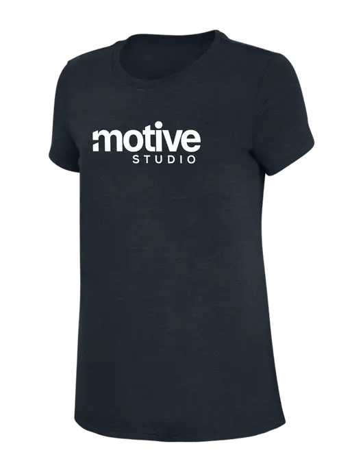Womens Simply Soft Navy 4.5oz Poly/Combed Ring Spun Cotton T-Shirt w/Motive Studio Logo